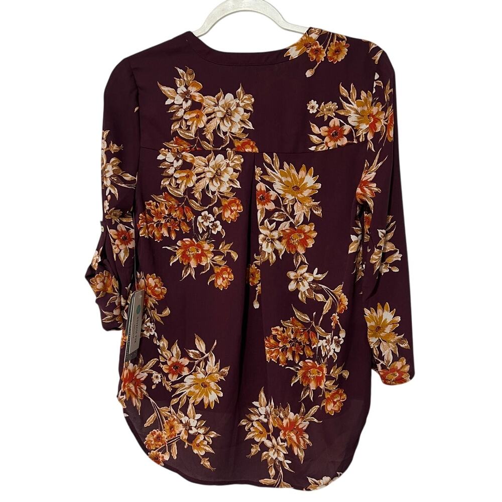 Daniel Rainn Top Koda Split Neck Floral Blouse Women's Size Small Petite NEW - Picture 2 of 10
